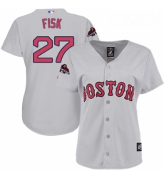 Womens Majestic Boston Red Sox 27 Carlton Fisk Authentic Grey Road 2018 World Series Champions MLB Jersey