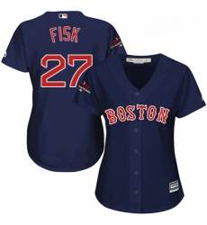 Womens Majestic Boston Red Sox 27 Carlton Fisk Authentic Navy Blue Alternate Road 2018 World Series Champions MLB Jersey