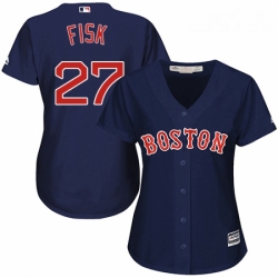 Womens Majestic Boston Red Sox 27 Carlton Fisk Authentic Navy Blue Alternate Road MLB Jersey