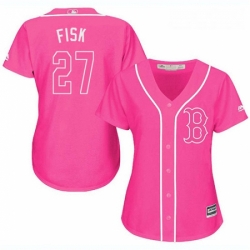 Womens Majestic Boston Red Sox 27 Carlton Fisk Replica Pink Fashion MLB Jersey