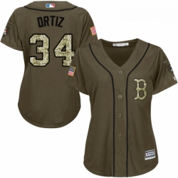 Womens Majestic Boston Red Sox 34 David Ortiz Replica Green Salute to Service MLB Jersey