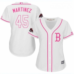 Womens Majestic Boston Red Sox 45 Pedro Martinez Authentic White Fashion 2018 World Series Champions MLB Jersey