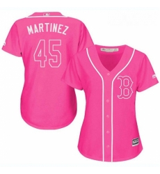 Womens Majestic Boston Red Sox 45 Pedro Martinez Replica Pink Fashion MLB Jersey