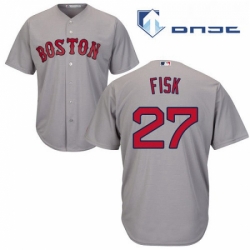 Youth Majestic Boston Red Sox 27 Carlton Fisk Replica Grey Road Cool Base MLB Jersey