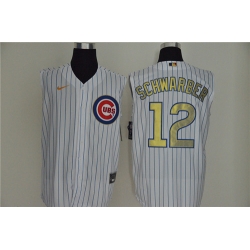 Cubs 12 Kyle Schwarber White Gold Nike Cool Base Sleeveless Jersey