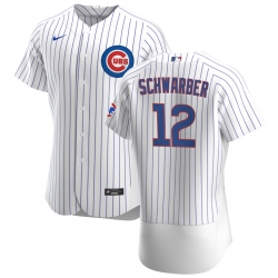 Men Chicago Cubs 12 Kyle Schwarber Men Nike White Home 2020 Flex Base Player Jersey