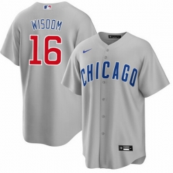 Men Chicago Cubs 16 Patrick Wisdom Grey Cool Base Stitched Baseball Jerse