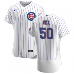 Men Chicago Cubs 50 Rowan Wick Men Nike White Home 2020 Flex Base Player Jersey