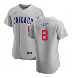 Men Chicago Cubs 8 Ian Happ Men Nike Gray Road 2020 Flex Base Team Jersey