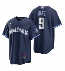 Men's Cubs Wrigleyville Javier Baez Navy City Connect Replica Jersey