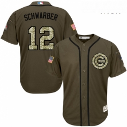 Mens Majestic Chicago Cubs 12 Kyle Schwarber Authentic Green Salute to Service MLB Jersey