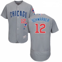 Mens Majestic Chicago Cubs 12 Kyle Schwarber Grey Road Flex Base Authentic Collection MLB Jersey