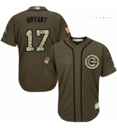 Mens Majestic Chicago Cubs 17 Kris Bryant Authentic Green Salute to Service MLB Jersey