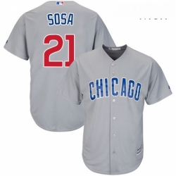 Mens Majestic Chicago Cubs 21 Sammy Sosa Replica Grey Road Cool Base MLB Jersey