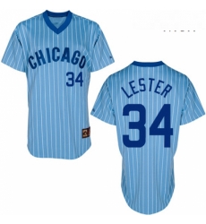 Mens Majestic Chicago Cubs 34 Jon Lester Replica BlueWhite Strip Cooperstown Throwback MLB Jersey