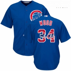 Mens Majestic Chicago Cubs 34 Kerry Wood Authentic Royal Blue Team Logo Fashion Cool Base MLB Jersey