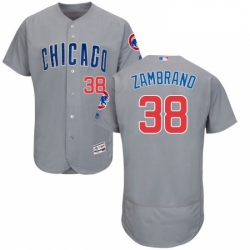 Mens Majestic Chicago Cubs 38 Carlos Zambrano Grey Road Flex Base Authentic Collection MLB Jersey