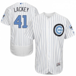 Mens Majestic Chicago Cubs 41 John Lackey Authentic White 2016 Fathers Day Fashion Flex Base MLB Jersey