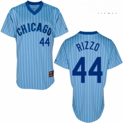 Mens Majestic Chicago Cubs 44 Anthony Rizzo Authentic BlueWhite Strip Cooperstown Throwback MLB Jersey