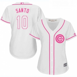 Womens Majestic Chicago Cubs 10 Ron Santo Replica White Fashion MLB Jersey