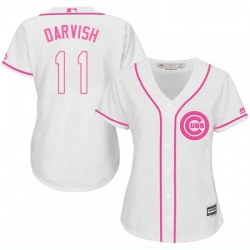 Womens Majestic Chicago Cubs 11 Yu Darvish Replica White Fashion MLB Jersey 