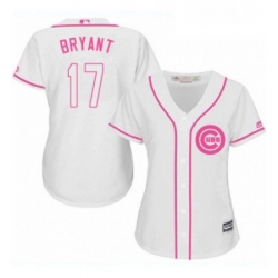 Womens Majestic Chicago Cubs 17 Kris Bryant Replica White Fashion MLB Jersey