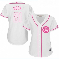 Womens Majestic Chicago Cubs 21 Sammy Sosa Replica White Fashion MLB Jersey