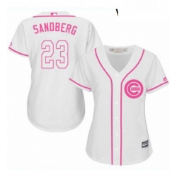 Womens Majestic Chicago Cubs 23 Ryne Sandberg Replica White Fashion MLB Jersey