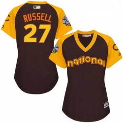 Womens Majestic Chicago Cubs 27 Addison Russell Authentic Brown 2016 All Star National League BP Cool Base MLB Jersey