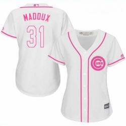 Womens Majestic Chicago Cubs 31 Greg Maddux Authentic White Fashion MLB Jersey