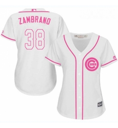 Womens Majestic Chicago Cubs 38 Carlos Zambrano Authentic White Fashion MLB Jersey