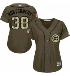 Womens Majestic Chicago Cubs 38 Mike Montgomery Replica Green Salute to Service MLB Jersey