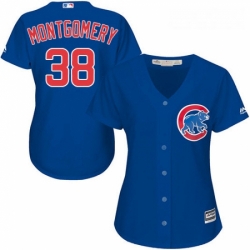 Womens Majestic Chicago Cubs 38 Mike Montgomery Replica Royal Blue Alternate MLB Jersey