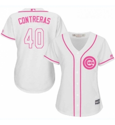 Womens Majestic Chicago Cubs 40 Willson Contreras Replica White Fashion MLB Jersey