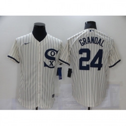 Men Nike Chicago White Sox 24 Yasmani Grandal Cream Elite 2021 Field of Dreams Jersey