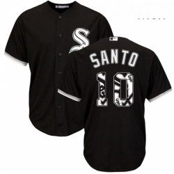 Mens Majestic Chicago White Sox 10 Ron Santo Authentic Black Team Logo Fashion Cool Base MLB Jersey