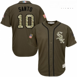 Mens Majestic Chicago White Sox 10 Ron Santo Replica Green Salute to Service MLB Jersey