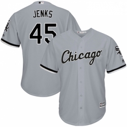 Mens Majestic Chicago White Sox 45 Bobby Jenks Grey Road Flex Base Authentic Collection MLB Jersey