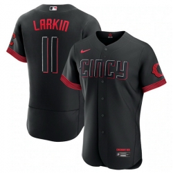 Men Cincinnati Reds 11 Barry Larkin Black 2023 City Connect Flex Base Stitched Jersey