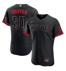 Men Cincinnati Reds 30 Ken Griffey Jr  Black 2023 City Connect Flex Base Stitched Jersey