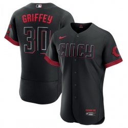 Men Cincinnati Reds 30 Ken Griffey Jr  Black 2023 City Connect Flex Base Stitched Jersey