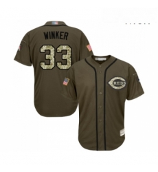 Mens Cincinnati Reds 33 Jesse Winker Authentic Green Salute to Service Baseball Jersey 