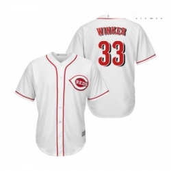 Mens Cincinnati Reds 33 Jesse Winker Replica White Home Cool Base Baseball Jersey 