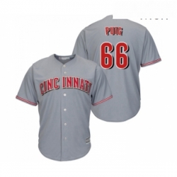 Mens Cincinnati Reds 66 Yasiel Puig Replica Grey Road Cool Base Baseball Jersey 