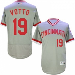 Mens Majestic Cincinnati Reds 19 Joey Votto Grey Flexbase Authentic Collection Cooperstown MLB Jersey