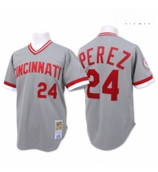 Mens Mitchell and Ness Cincinnati Reds 24 Tony Perez Replica Grey Throwback MLB Jersey