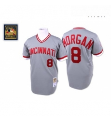 Mens Mitchell and Ness Cincinnati Reds 8 Joe Morgan Replica Grey Throwback MLB Jersey