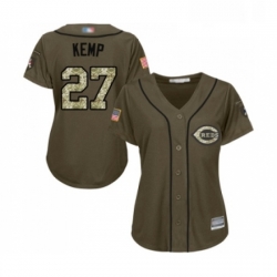 Womens Cincinnati Reds 27 Matt Kemp Authentic Green Salute to Service Baseball Jersey 