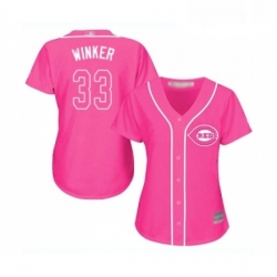 Womens Cincinnati Reds 33 Jesse Winker Replica Pink Fashion Cool Base Baseball Jersey 