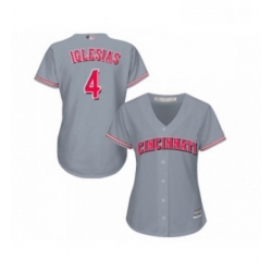 Womens Cincinnati Reds 4 Jose Iglesias Replica Grey Road Cool Base Baseball Jersey 